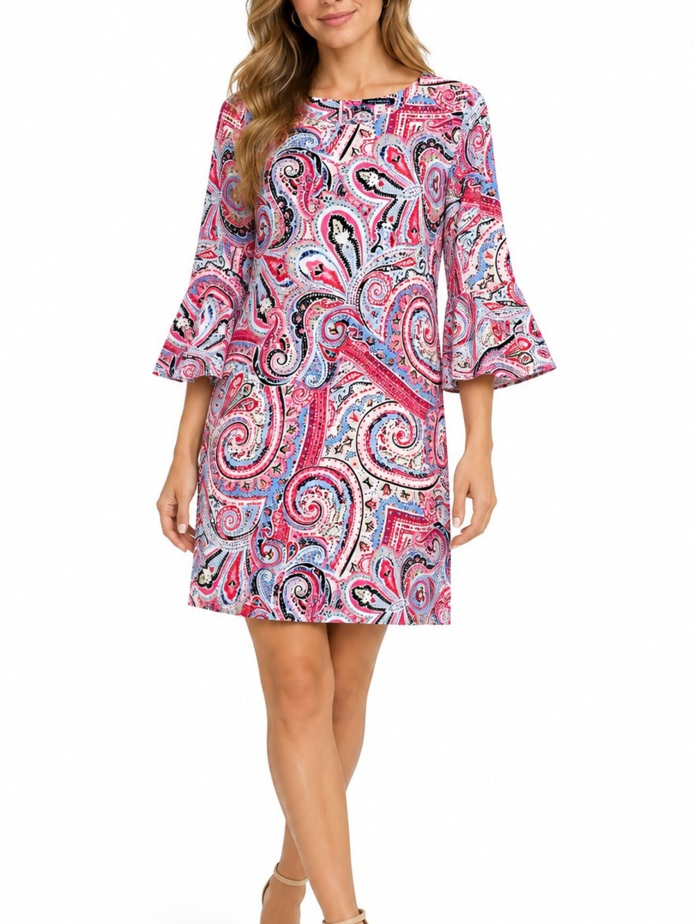 Tommy Hilfiger Women’s Size 12 Paisley Shift Dress 3/4 Bell Sleeve Multicolor